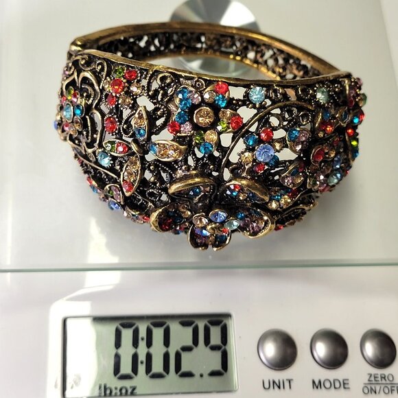 Floral Cuff Bracelet Gold Tone Multicolored Stone Cuff Bracelet- NEW - Picture 14 of 16